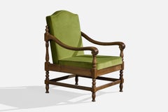 Argentine Designer, Lounge Chair, Wood, Velvet, Argentina, 1960s
