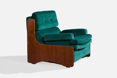 Argentine Designer, Lounge Chair, Wood, Velvet, Argentina, 1960s