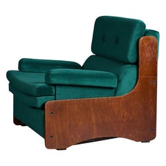 Argentine Designer, Lounge Chair, Wood, Velvet, Argentina, 1960s