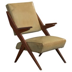 Argentine Designer, Lounge Chair, Wood, Vinyl, Argentina, 1950s