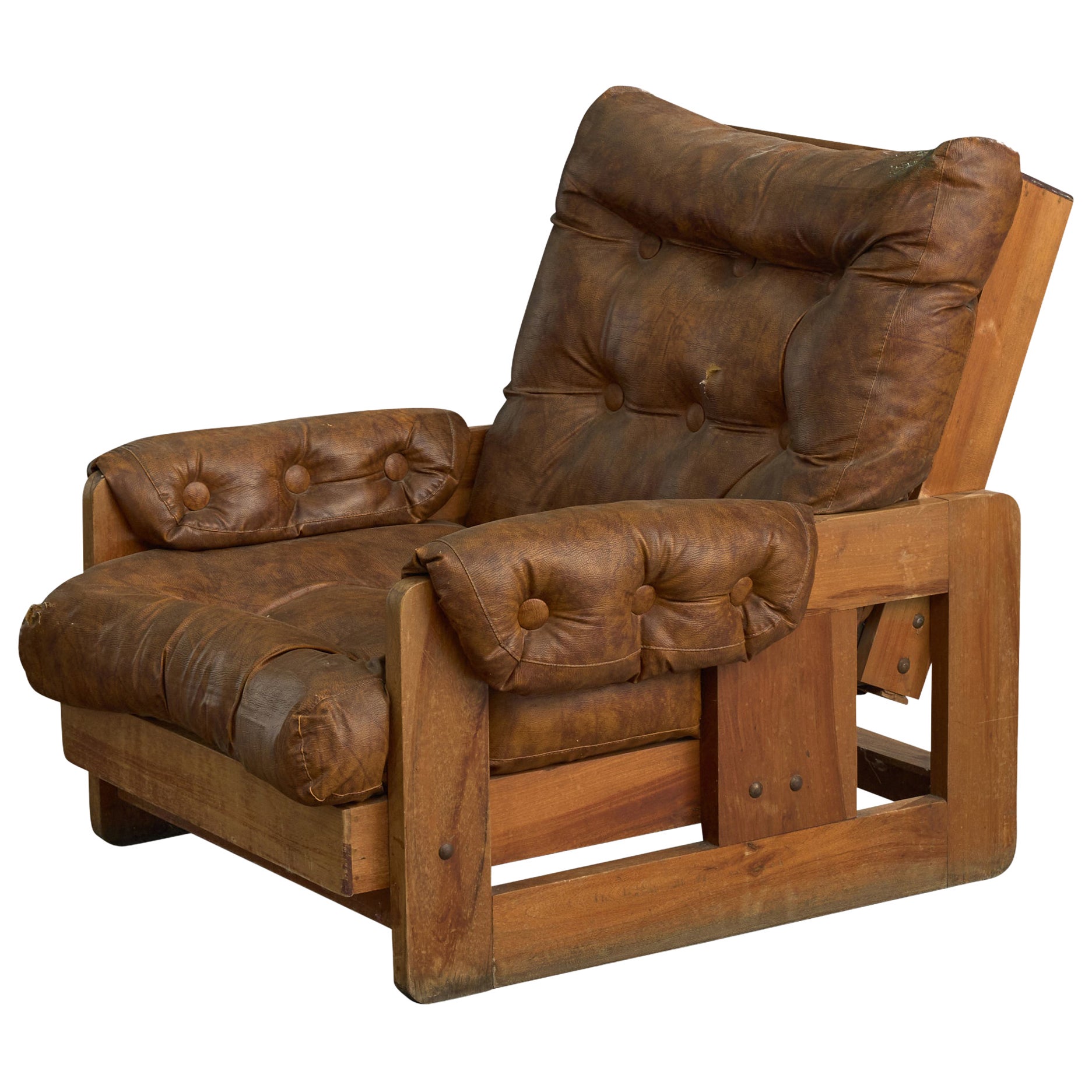 Argentine Designer, Lounge Chair, Wood, Vinyl, Argentina, 1960s