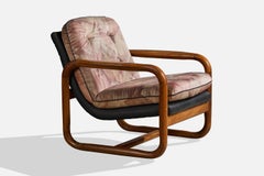 Argentine Designer, Lounge Chair, Wood, Vinyl, Fabric, Argentina, 1960s