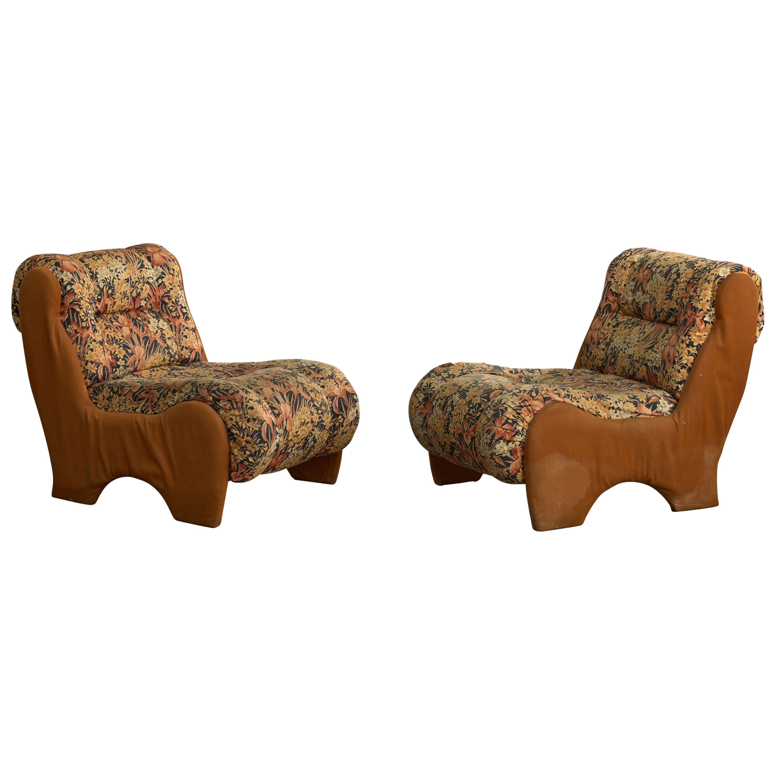 Argentine Designer, Lounge Chairs, Fabric, Argentina, 1970s