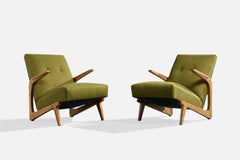 Argentine Designer, Lounge Chairs, Fabric, Wood, Argentina, 1950s