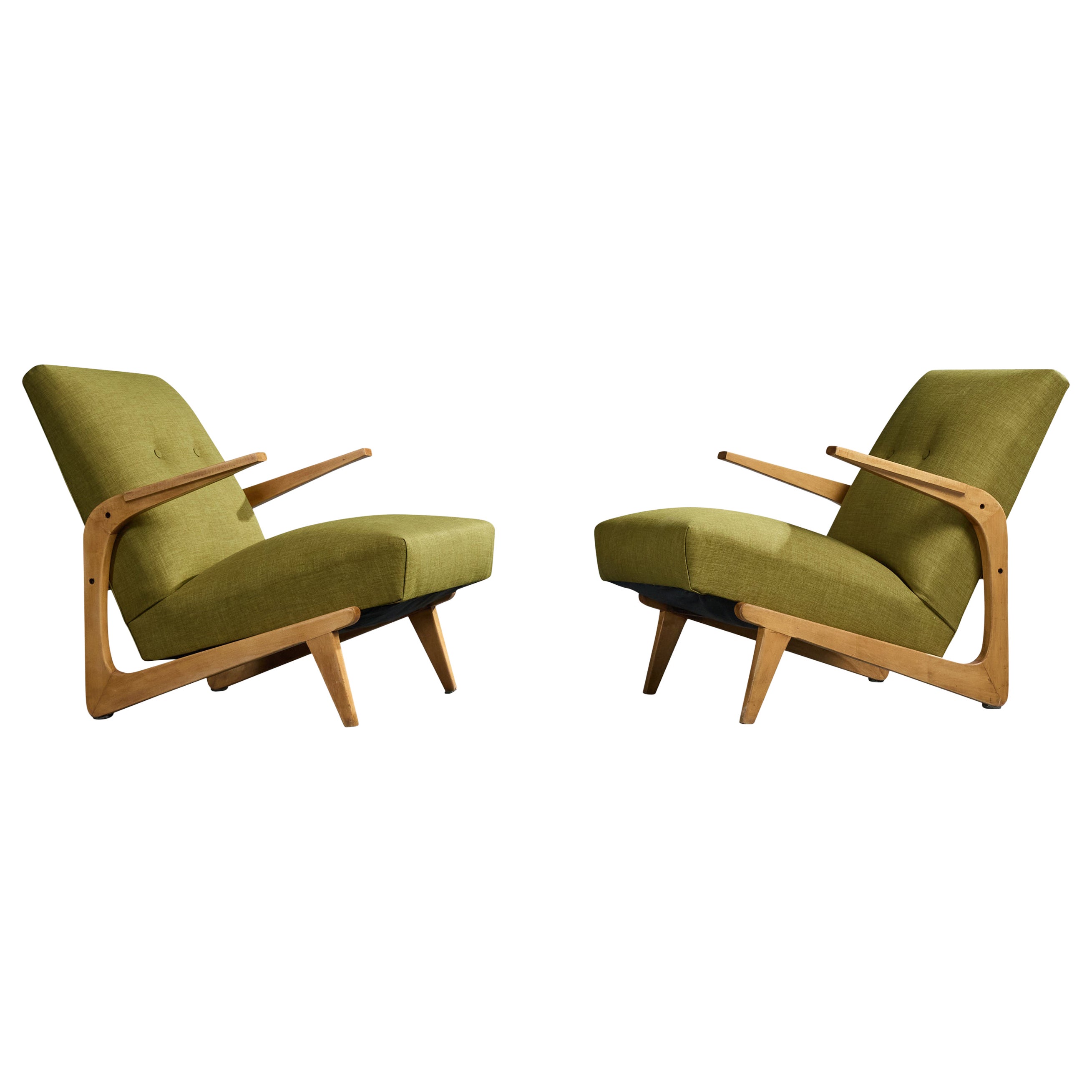 Argentine Designer, Lounge Chairs, Fabric, Wood, Argentina, 1950s
