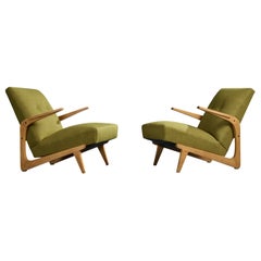 Argentine Designer, Lounge Chairs, Fabric, Wood, Argentina, 1950s