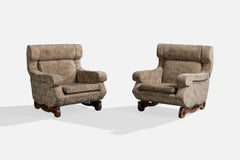 Argentine Designer, Lounge Chairs, Fabric, Wood, Argentina, 1960s