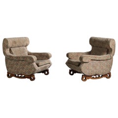 Designer argentin, fauteuils de détente, tissu, bois, Argentine, années 1960