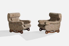 Argentine Designer, Lounge Chairs, Fabric, Wood, Argentina, 1960s