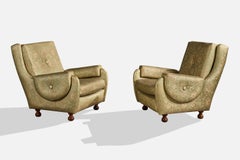 Designer argentin, fauteuils de détente, tissu, bois, Argentine, années 1970