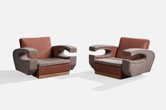 Argentinischer Designer, Loungesessel, Stoff, Holz, Argentinien, 1970er Jahre