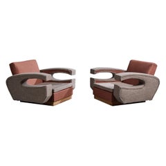 Argentinischer Designer, Loungesessel, Stoff, Holz, Argentinien, 1970er Jahre