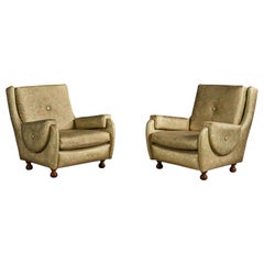Designer argentin, fauteuils de détente, tissu, bois, Argentine, années 1970