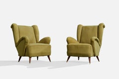 Argentine Designer, Lounge Chairs, Fabric, Wood, Brass, Argentina, 1950s