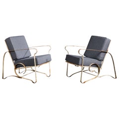 Argentine Designer, Lounge Chairs, Iron, Fabric, Argentina, 1950s