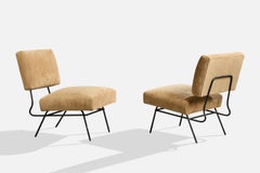 Argentine Designer, Lounge Chairs, Metal, Velvet, Argentina, 1950s