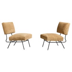 Argentine Designer, Lounge Chairs, Metal, Velvet, Argentina, 1950s