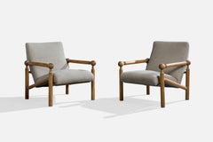 Argentinischer Designer, Lounge-Stühle, Eiche, Stoff, Argentinien, 1950er Jahre