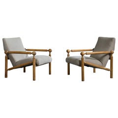 Argentinischer Designer, Lounge-Stühle, Eiche, Stoff, Argentinien, 1950er Jahre