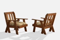 Argentinischer Designer, Lounge-Stühle, Eiche, Stoff, Argentinien, 1960er Jahre