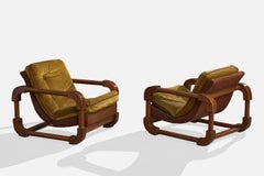 Argentinischer Designer, Lounge-Stühle, Eiche, Stoff, Argentinien, 1970er Jahre