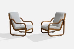 Argentinischer Designer, Lounge-Stühle, Eiche, Stoff, Argentinien, 1970er Jahre