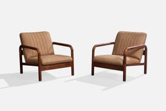 Argentinischer Designer, Lounge-Stühle, Eiche, Stoff, Argentinien, 1970er Jahre