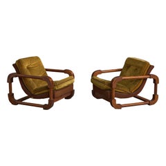 Argentinischer Designer, Lounge-Stühle, Eiche, Stoff, Argentinien, 1970er Jahre