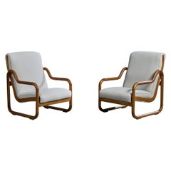 Argentinischer Designer, Lounge-Stühle, Eiche, Stoff, Argentinien, 1970er Jahre