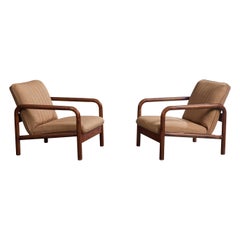 Argentinischer Designer, Lounge-Stühle, Eiche, Stoff, Argentinien, 1970er Jahre