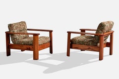 Designer argentin, fauteuils de détente, pin, tissu, Argentine, années 1970