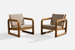 Argentine Designer, Lounge Chairs, Pine, Fabric, Argentina, 1970s