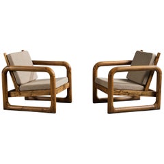 Argentine Designer, Lounge Chairs, Pine, Fabric, Argentina, 1970s