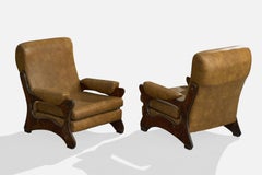 Argentine Designer, Lounge Chairs, Pine, Vinyl, Argentina, 1960s