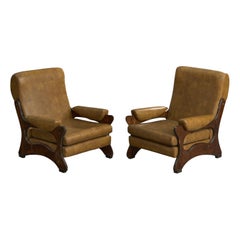 Argentine Designer, Lounge Chairs, Pine, Vinyl, Argentina, 1960s