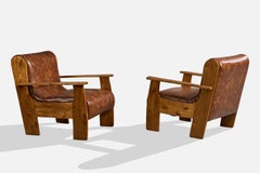 Argentinischer Designer, Lounge-Stühle, Kiefer, Vinyl, Argentinien, 1970er Jahre
