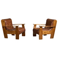 Argentinischer Designer, Lounge-Stühle, Kiefer, Vinyl, Argentinien, 1970er Jahre