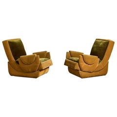 Argentine Designer, Lounge Chairs, Velvet, Argentina, 1970s