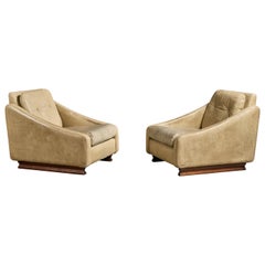 Argentine Designer, Lounge Chairs, Vinyl, Wood, Argentina, 1960s