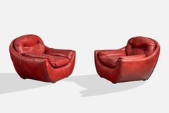 Argentine Designer, Lounge Chairs, Vinyl, Wood, Argentina, 1970s