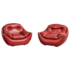 Argentine Designer, Lounge Chairs, Vinyl, Wood, Argentina, 1970s