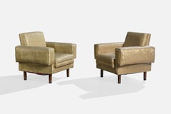 Argentinischer Designer, Loungesessel, Vinyl, Holz, Messing, Argentinien, 1960er Jahre