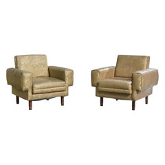Argentinischer Designer, Loungesessel, Vinyl, Holz, Messing, Argentinien, 1960er Jahre