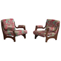 Argentinischer Designer, Lounge-Stühle, Holz, Messing, Argentinien, 1960er Jahre