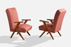 Argentine Designer, Lounge Chairs, Wood, Fabric, Argentina, 1950s