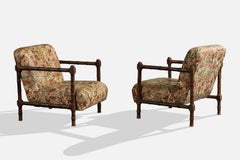 Argentine Designer, Lounge Chairs, Wood, Fabric, Argentina, 1950s