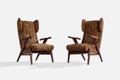 Argentine Designer, Lounge Chairs, Wood, Fabric, Argentina, 1950s