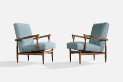 Argentinischer Designer, Lounge-Stühle, Holz, Stoff, Argentinien, 1950er Jahre