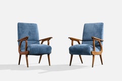 Argentine Designer, Lounge Chairs, Wood, Fabric, Argentina, 1950s