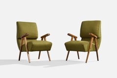 Argentine Designer, Lounge Chairs, Wood, Fabric, Argentina, 1950s